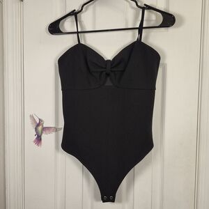 Express Black Bow Front Sweetheart Neck Bodysuit M Pinup Y2K Coquette Thong